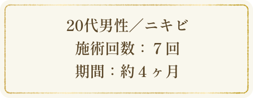 20代男性／ニキビ 施術回数：７回 期間：約４ヶ月